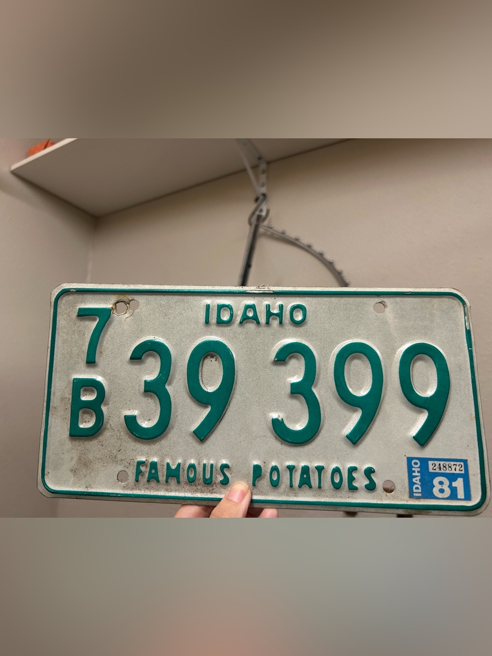 Vintage Idaho License Plate 'Famous Potatoes' Teal & White
